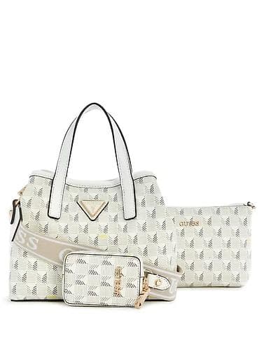 cexol destleri: GUESS çiyin çantası dəsti – monoqram naxışlı, krem-ağ tonlarda. Hec — 3