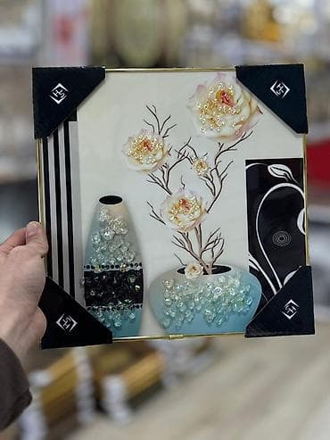 sırğa şəkilləri: Şüşə üzərində 3D dekorlu tablo seti Divar tablosu Ölçü : 27x27 — 9