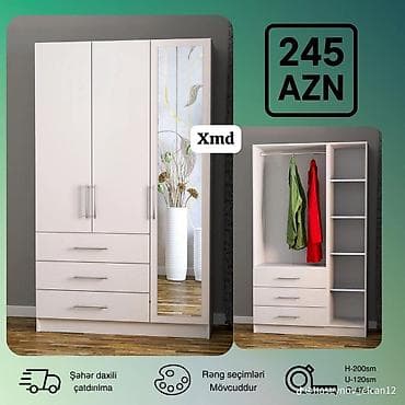 Geniş və funksional paltar şkafı - Model: Xmd - Ölçülər: H – 200 sm