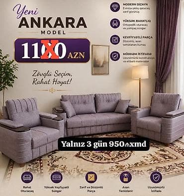 brezent parca: Yeni “ANKARA” model dəst - Tərkib: 1 divan + 2 kreslo - Rəng — 1