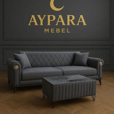 белый кожаный диван: AYPARA Mebel – qrafit rəngli dəriyəoxşar parça ilə örtülmüş zərif — 1