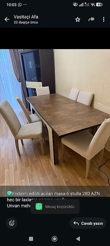 ✅Endirim edildi acilan masa 6 stulla 280 AZN hec bir laxlama qopma