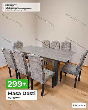 stol ustul: Masa Dəsti – 90×160 sm - Mexanizm: Açılmayan - Stul sayı: 6 ədəd - — 1