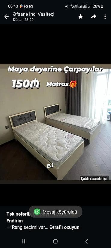 *Tək nəfərlik Çarpayı - 150AZN💥* *Endirim* ✔️Rəng seçimi var Ölçü