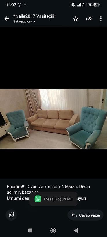 inter tekstil sumqayit: Endirim!!! Divan ve kreslolar 250azn. Divan acilmir, baza var. Umumi — 1