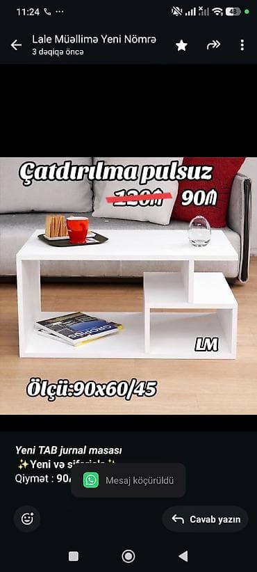 balkon masa: _*Yeni TAB jurnal masası*_ *✨Yeni və sifarişlə✨* Qiymət : *90₼* — 1