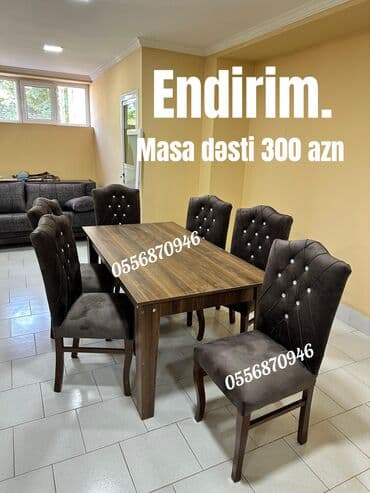 Qab-qacaq və mətbəx ləvazimatları: Mətbəx üçün, Yeni, Açılmayan, Dördbucaq masa, 6 stul — 13