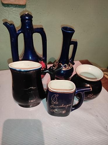 Kobalt-mavi rəngdə keramik/porcelian dekorativ dəst - Tərkib: 5 ədəd