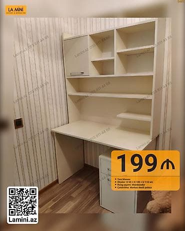 стол комод: Yazı masası və üst rəf sistemi - Ölçülər: D 50 x H 180 x U 110 sm - — 1