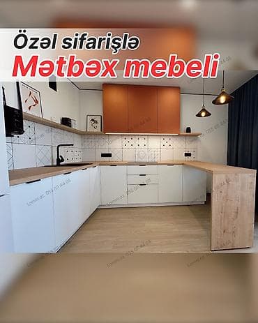 Özəl sifarişlə mətbəx mebeli - Dizayn: L formalı, müasir minimal