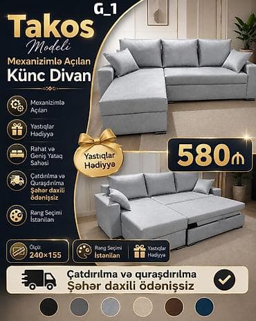 divan olcusu: *Takos Mexanizmlə Açılan Künc Divan – 580 AZN* ✨ Müasir və rahat — 1