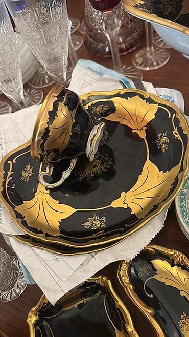 Çay dəsti, rəng - Qara, Farfor