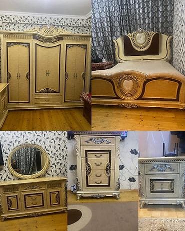 Двуспальная кровать, Шкаф, Трюмо, Тумба, Б/у