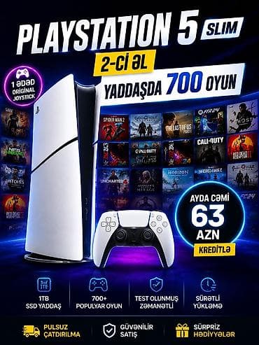 PlayStation 5 Slim – 2-ci əl - Yaddaşda 700 oyun - 1 ədəd orijinal