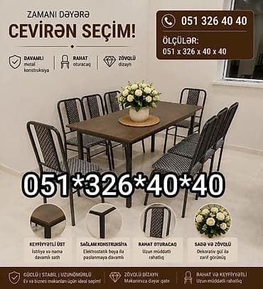 Mətbəx üçün, Yeni, Açılmayan, Dördbucaq masa, 4 stul — 9