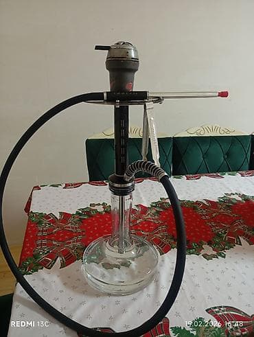 Şüşə kolbaly, metal gövdəli nargilə dəsti - Şəffaf qalın şüşə kolba –