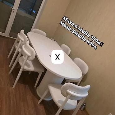 balkon stul: Ağ rəngdə yemək masası və stul dəsti. - Oval formalı masa, müasir — 1