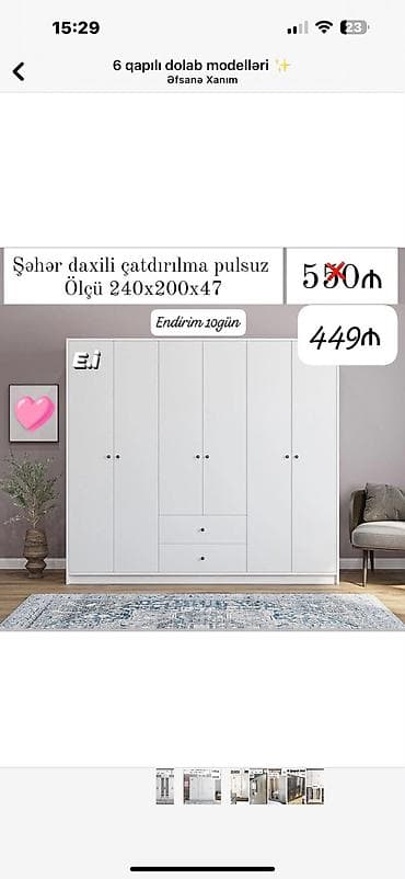 Ev və bağ: 6 qapılı şkaf modeli - Rəng: ağ, minimal və müasir dizayn - Ölçü: 240 — 1