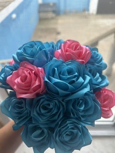 Бусы: Rəngli dekorativ gül buketi – əl işidir - Material: atlas/saten — 2