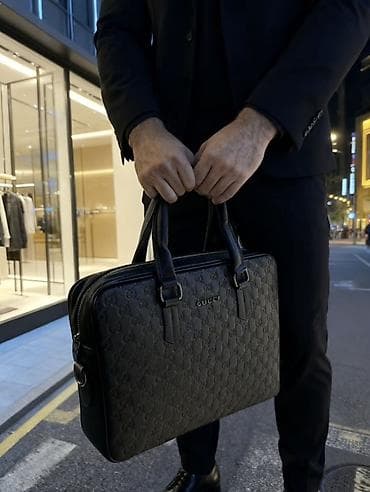 çanta noutbuk: Gucci kişi iş çantası – qara rəng, klassik və zərif dizayn — 2