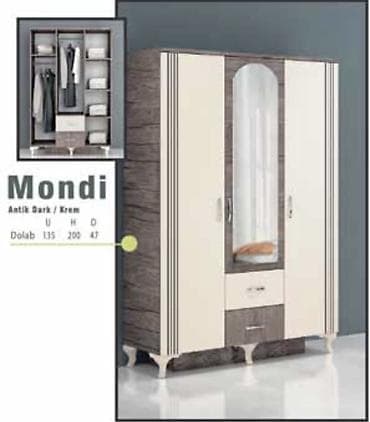 Mondi 3 qapılı dolab ( krem-ceviz) dolablar, Siyirmə dolablar