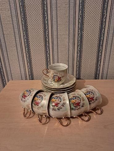 cay desmalı: Çay dəsti, rəng - Qızılı, Farfor, 6 nəfərlik, Çexiya — 1