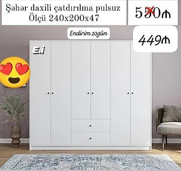 divar asilqan: Yeni, 6 qapı, Siyirməli, Ağ, Digər material, Açılan, Düz dolab — 1
