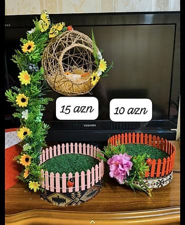 elcilik sekilleri: Dekorativ əl işləri – kompozisiyalar və səbətlər - Şüşə saplardan — 6