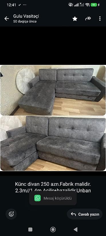 gul: Künc divan 250 azn.Fabrik malidir. 2.3m//1.4m.Acilir+bazalidir.Unban — 1