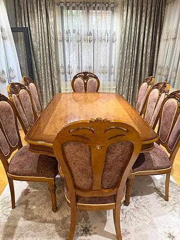 ustol: Klassik üslubda yemək otağı dəsti - Dəst: düzbucaqlı yemək masası + 8 — 3