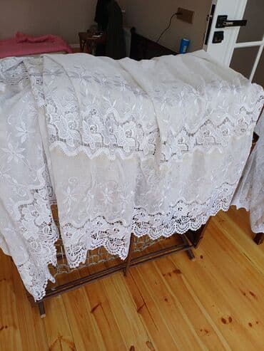 pərdələr: Ağ rəngli zərif krujeva tül pərdə - Material: nazik tül üzərində sıx — 1