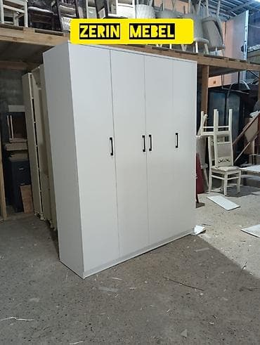 zərlər: Ağ rəngli 4 qapılı paltar dolabı - Minimalist dizayn, düz xətlər və — 1