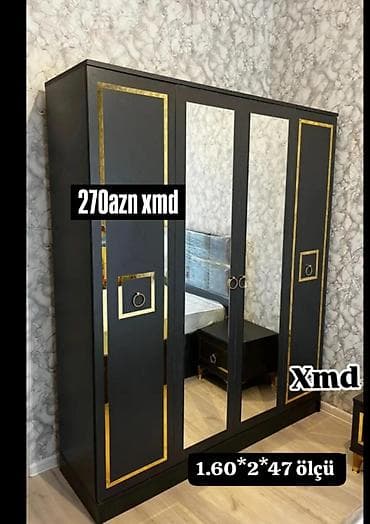 mini drel: Dördkapılı paltar şkafı – güzgülü model - Ölçü: 1.60 m (eni) × 2.00 m — 3