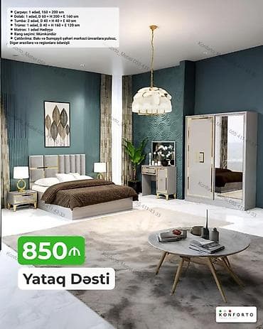 Yataq Dəsti – 850₼ Komplektə daxildir: - Çarpayı: 1 ədəd, 160 × 200 — 1