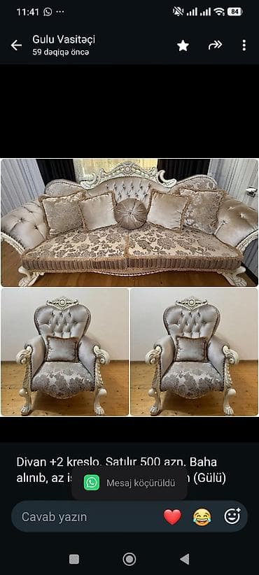 Divan +2 kreslo. Satılır 500 azn. Baha alınıb, az işlənib. Ünvan — 1