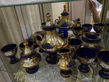 qedim qab: Çay dəsti, rəng - Qızılı, Şüşə — 3