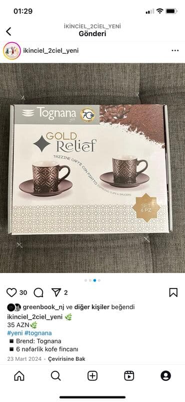 italiya qab: Qəhvə dəsti, rəng - Qəhvəyi, Keramika, Tognana, 6 nəfərlik, İtaliya — 3