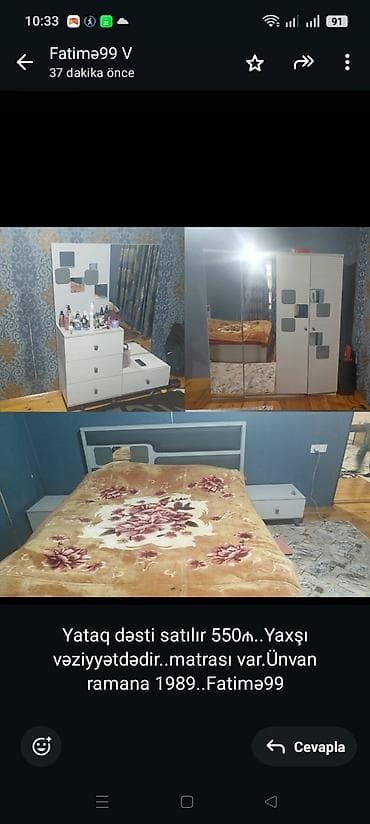 Yataq dəsti satılır 550₼. Yaxşı vəziyyətdədir. matrası var.Ünvan
