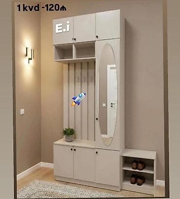 3 qapılı, Güzgülü, Bej, Digər material, Açılan, Düz dolab