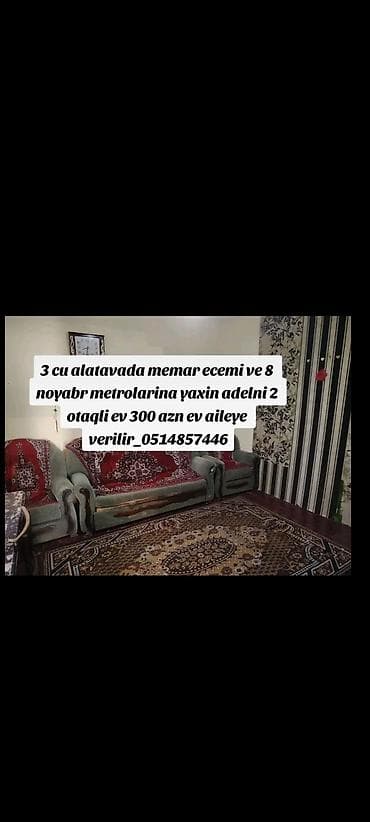 memar ecemi: 60 kv. m, 2 otaqlı, İnternet, Telefon, Qaz — 1