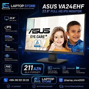 komputer desti: 🖥️ ASUS VA24EHF 23.8" Full HD IPS Monitor 💰 Qiymət: 211 AZN Yeni və — 1