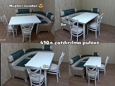 yer divanlari: Mətbəx üçün künc dəsti Tərkib: - Künc divan - Masa - 2 ədəd stul — 4
