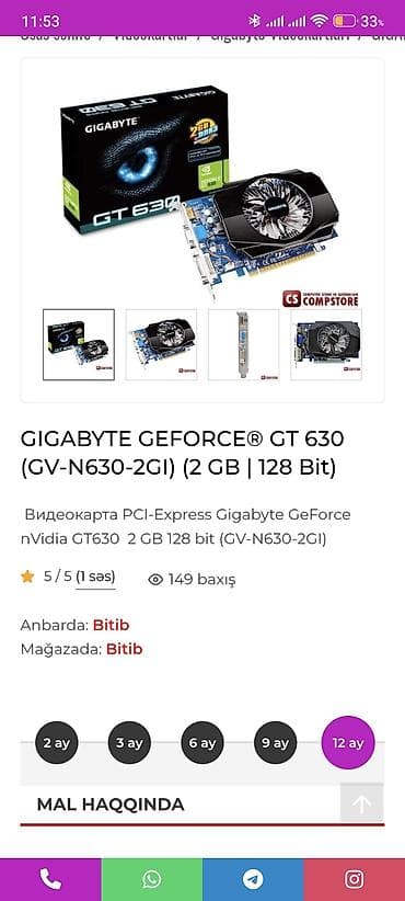ekran kartı pc: Videokart Gigabyte GeForce GT 630, < 4 GB, İşlənmiş — 5