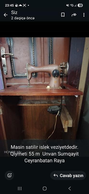 sade telfon: Tikiş maşını – işlək vəziyyətdə - Klassik tip tikiş maşını, taxta — 1