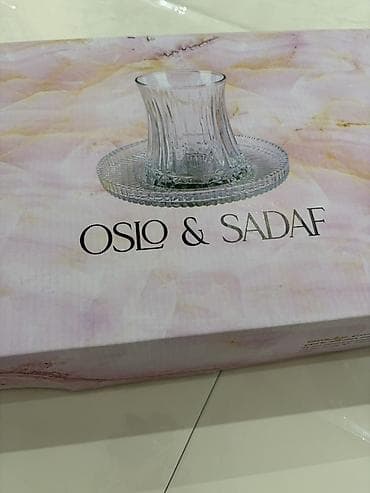 dəftər üzləri şəkilləri: Çay dəsti, rəng - Qızılı, Şüşə, 6 nəfərlik — 7