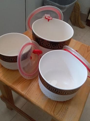 3 ədəd qida qabı dəsti - Material: qalın, ağ keramikaya bənzər qablar