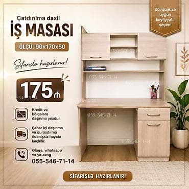 bar stolu: İş masası – sifarişlə hazırlanır. Ölçü: 90 x 170 x 50 sm - Üst — 1