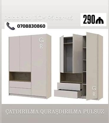 dola: Üç qapılı geyim dolabı - Ölçü: 130 × 195 sm, dərinlik 45 sm - Rəng — 1