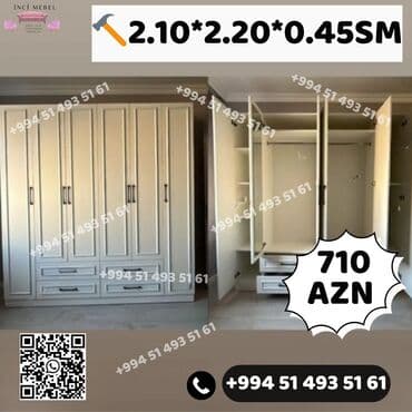 Dolablar: Yeni, Açılan, 6 qapı Düz dolab, Qarderob, paltar dolabı, Azərbaycan — 1