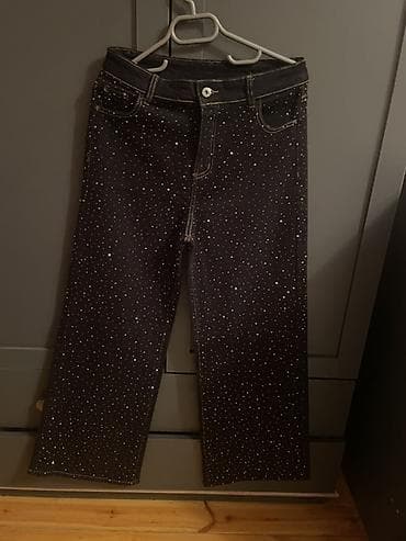 Qara denim şalvar – daş naxışlı - Material: qalın denim - Rəng — 3